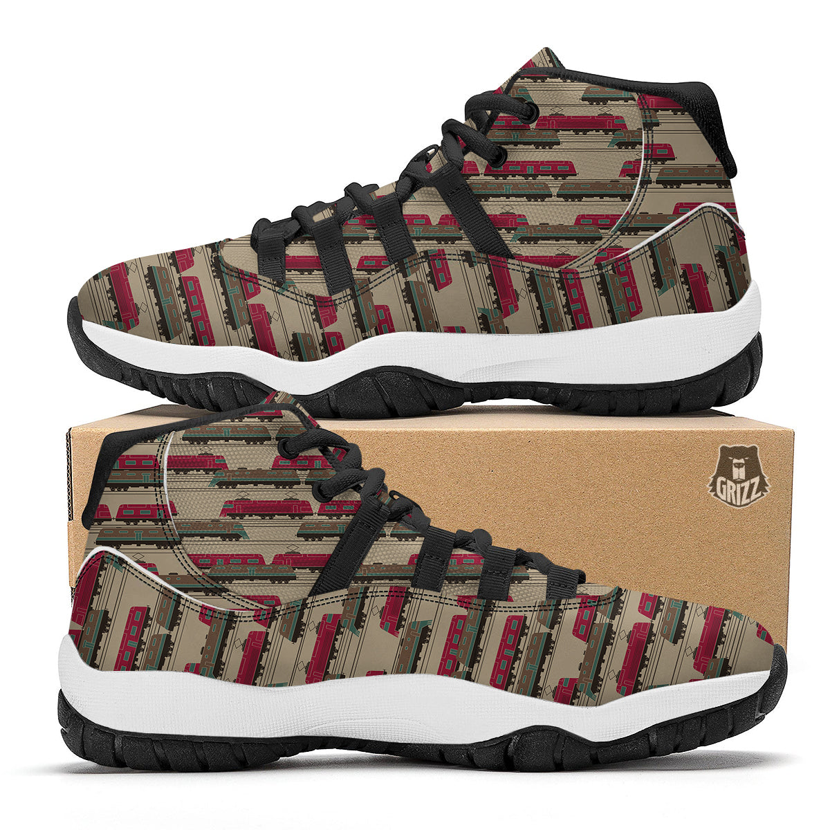 Train Print Pattern Black Bball Shoes-grizzshop