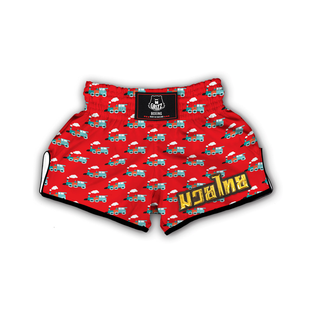 Train Red Print Pattern Muay Thai Boxing Shorts-grizzshop