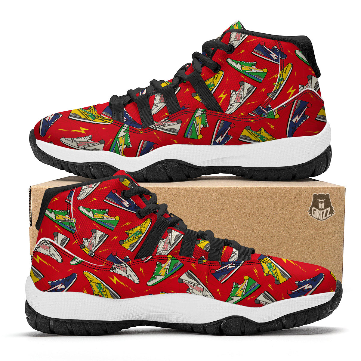 Trainer Sneakers Shoes Print Pattern Black Bball Shoes-grizzshop