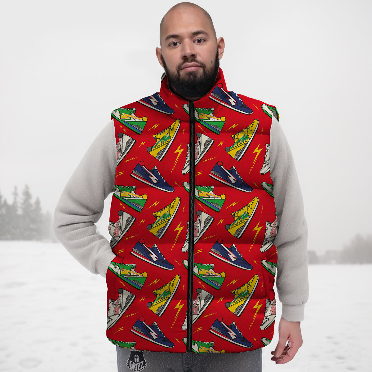 Trainer Sneakers Shoes Print Pattern Down Vest-grizzshop