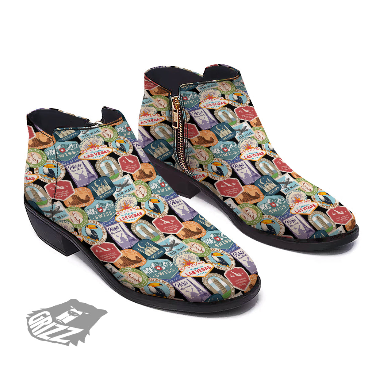 Travel Destinations Print Pattern Ankle Boots-grizzshop