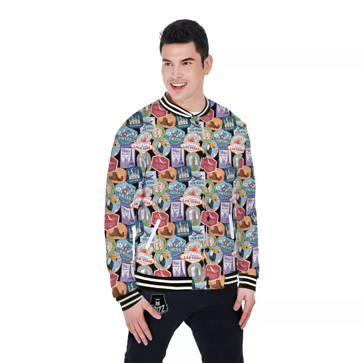 Travel Destinations Print Pattern Baseball Jacket-grizzshop