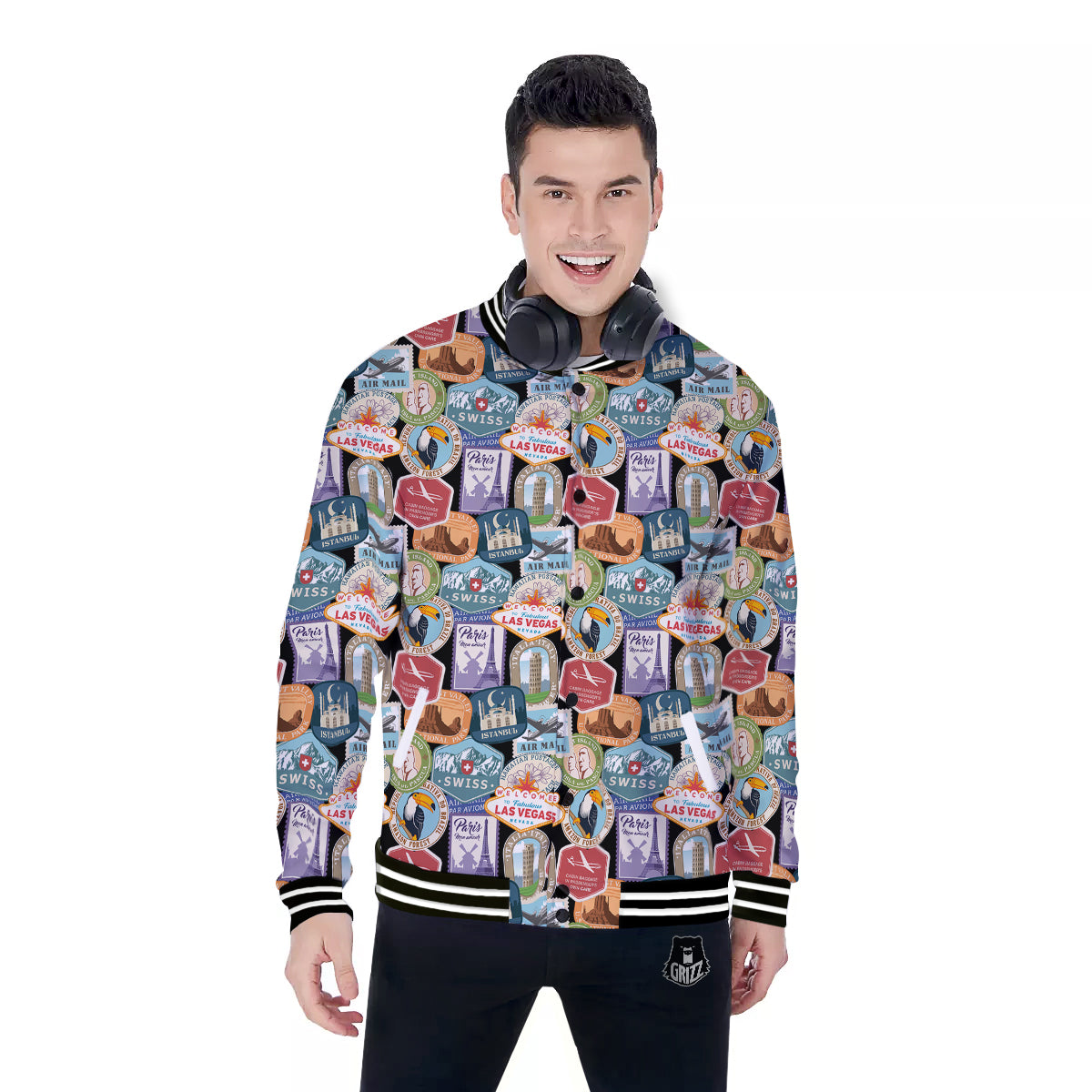 Travel Destinations Print Pattern Baseball Jacket-grizzshop