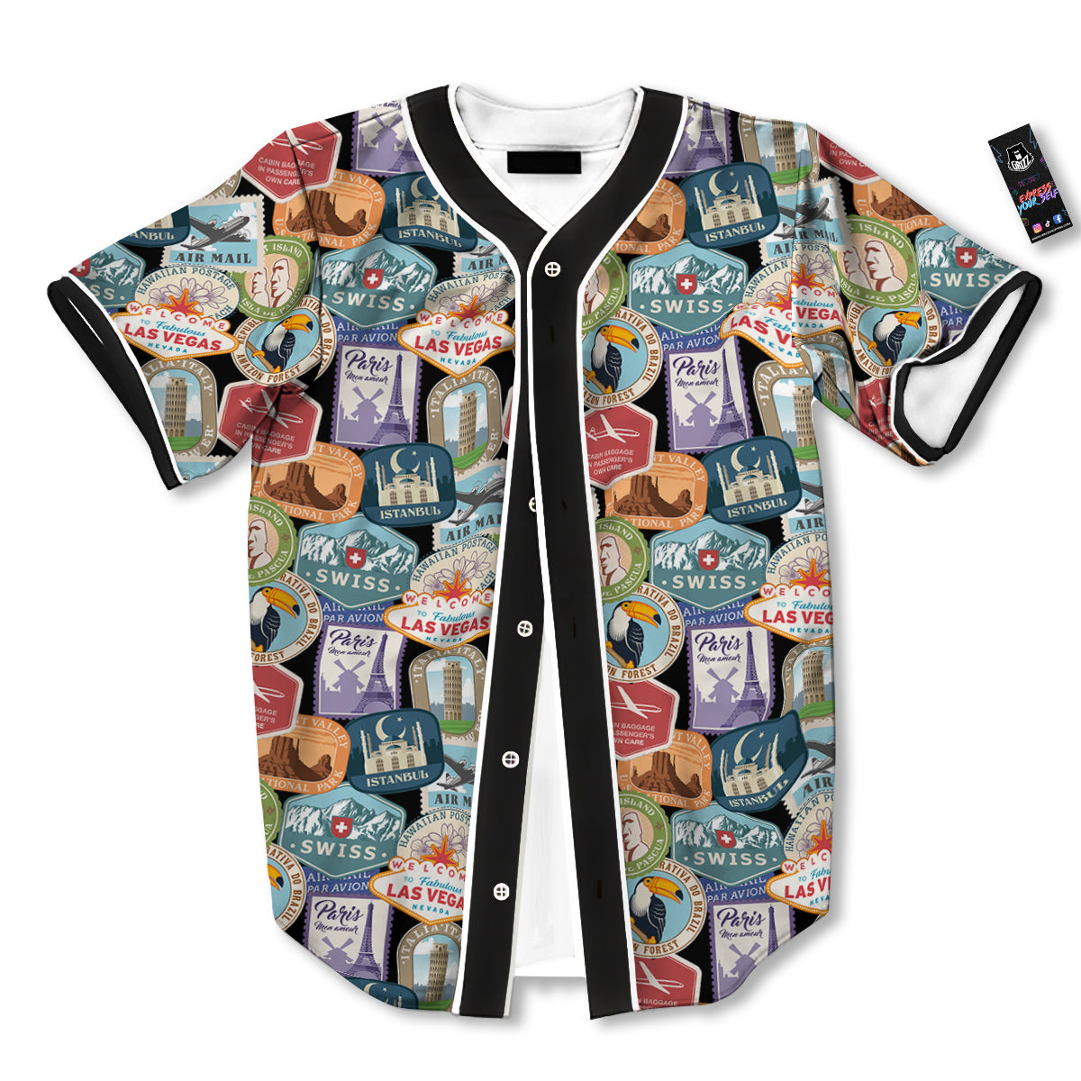 Travel Destinations Print Pattern Baseball Jersey-grizzshop