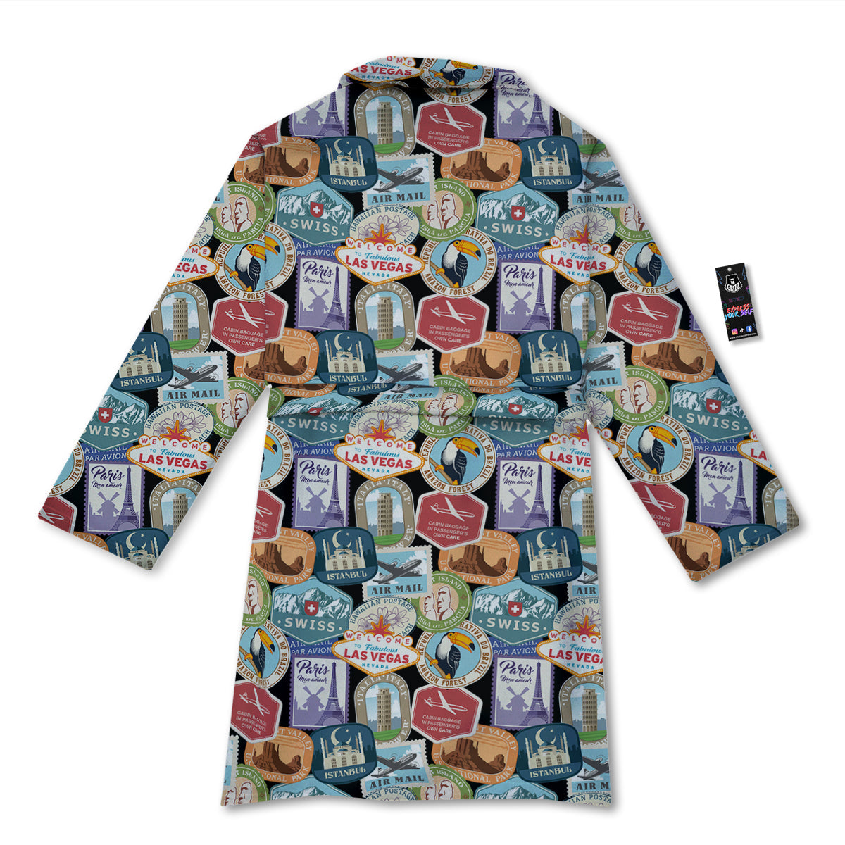 Travel Destinations Print Pattern Bathrobe-grizzshop
