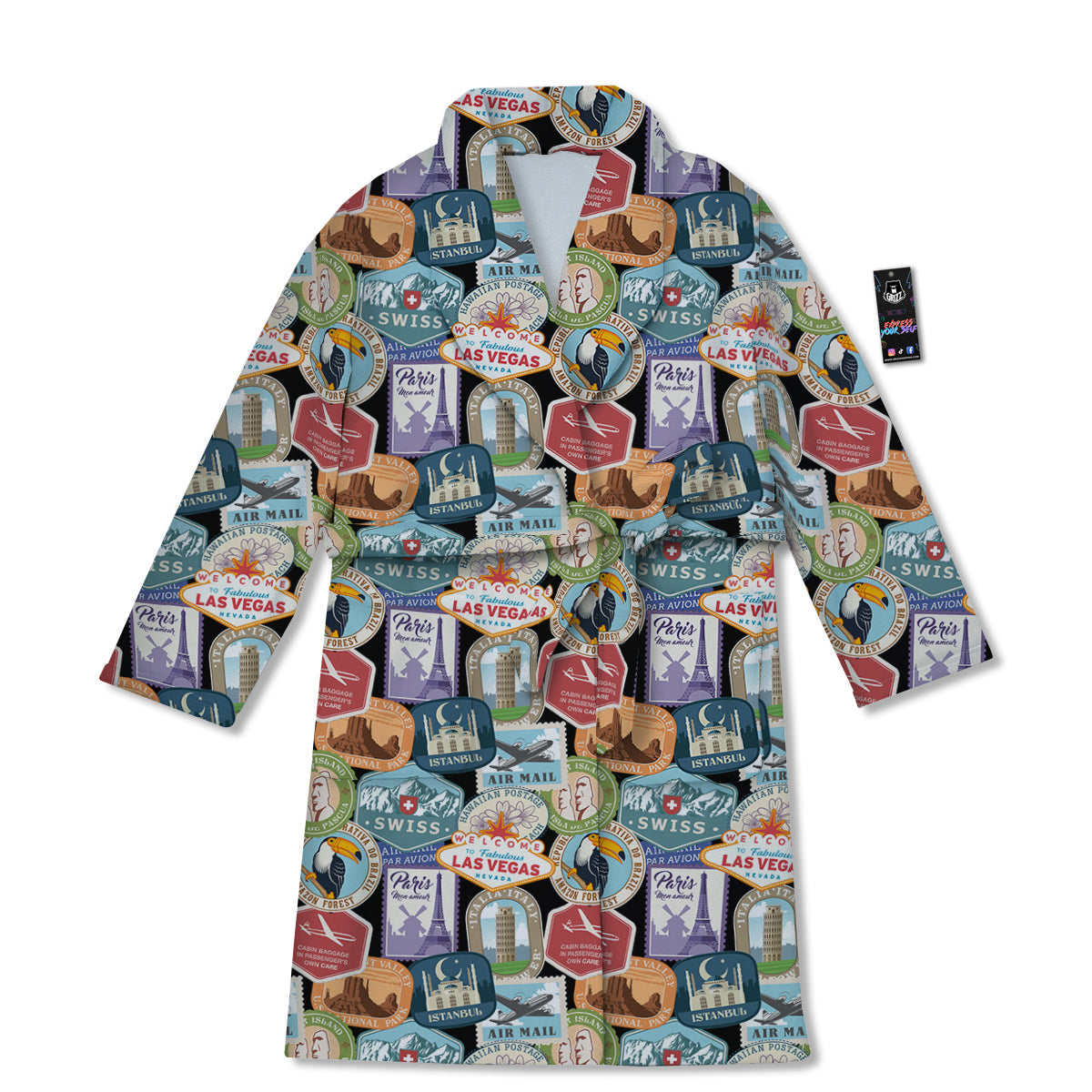 Travel Destinations Print Pattern Bathrobe-grizzshop