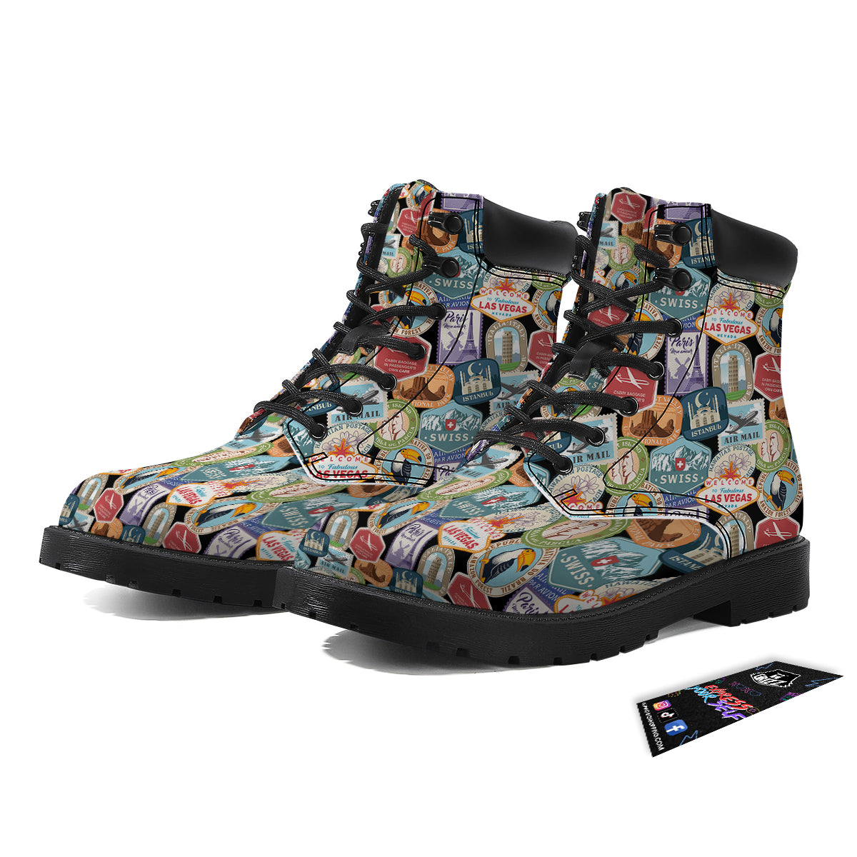 Travel Destinations Print Pattern Boots-grizzshop