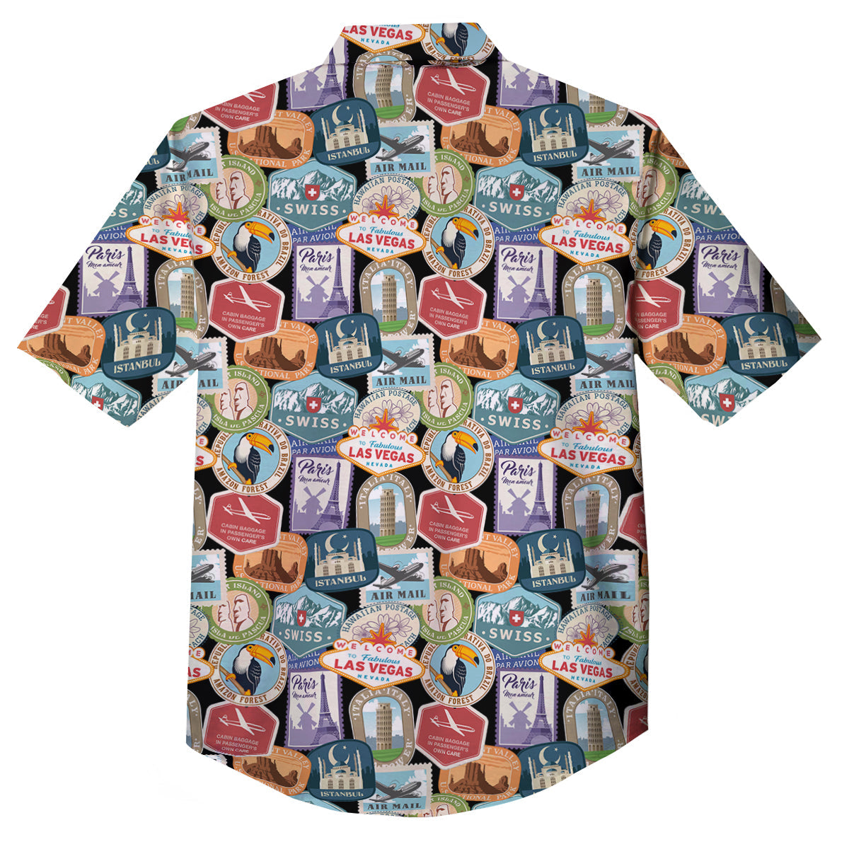 Travel Destinations Print Pattern Button Up Shirt-grizzshop