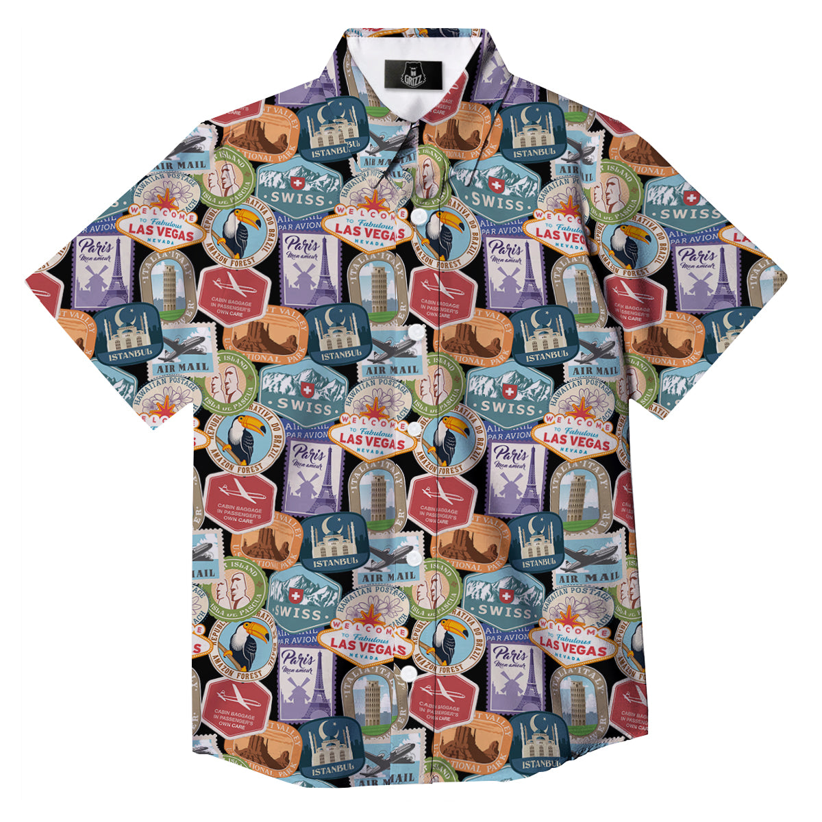 Travel Destinations Print Pattern Button Up Shirt-grizzshop