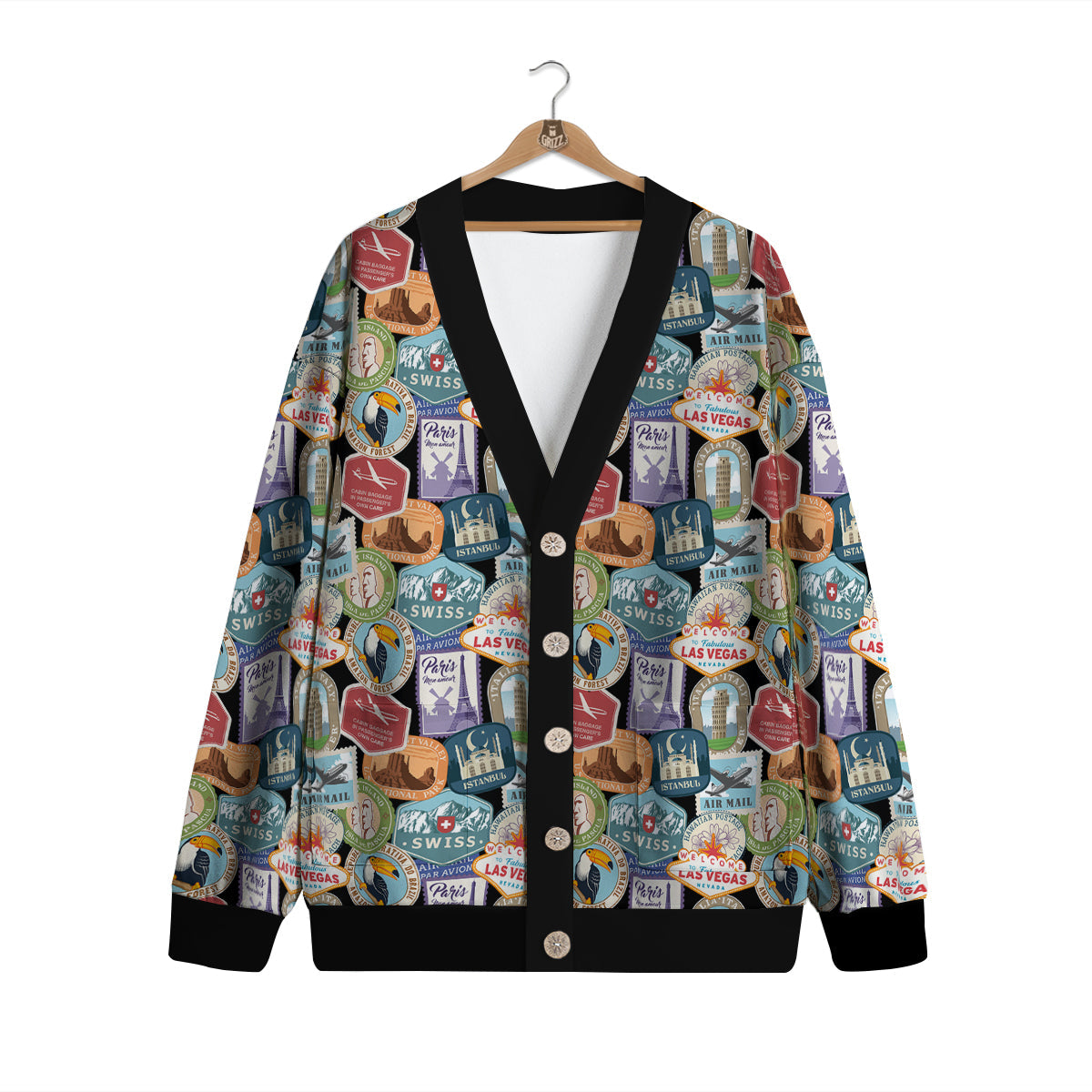 Travel Destinations Print Pattern Cardigan-grizzshop