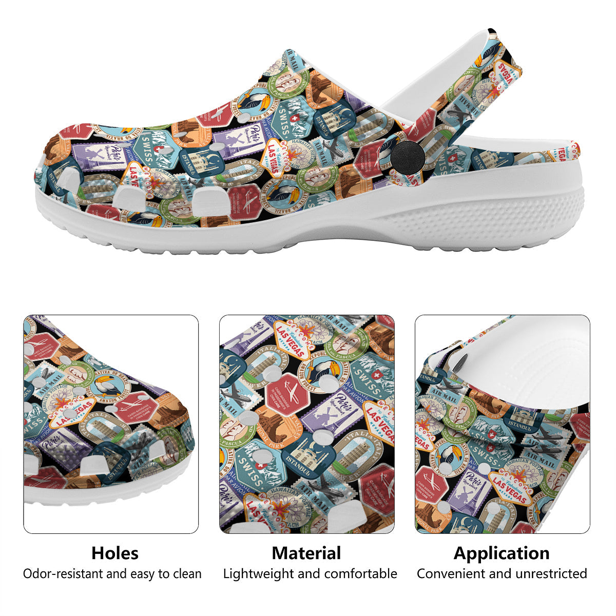 Travel Destinations Print Pattern Clog-grizzshop