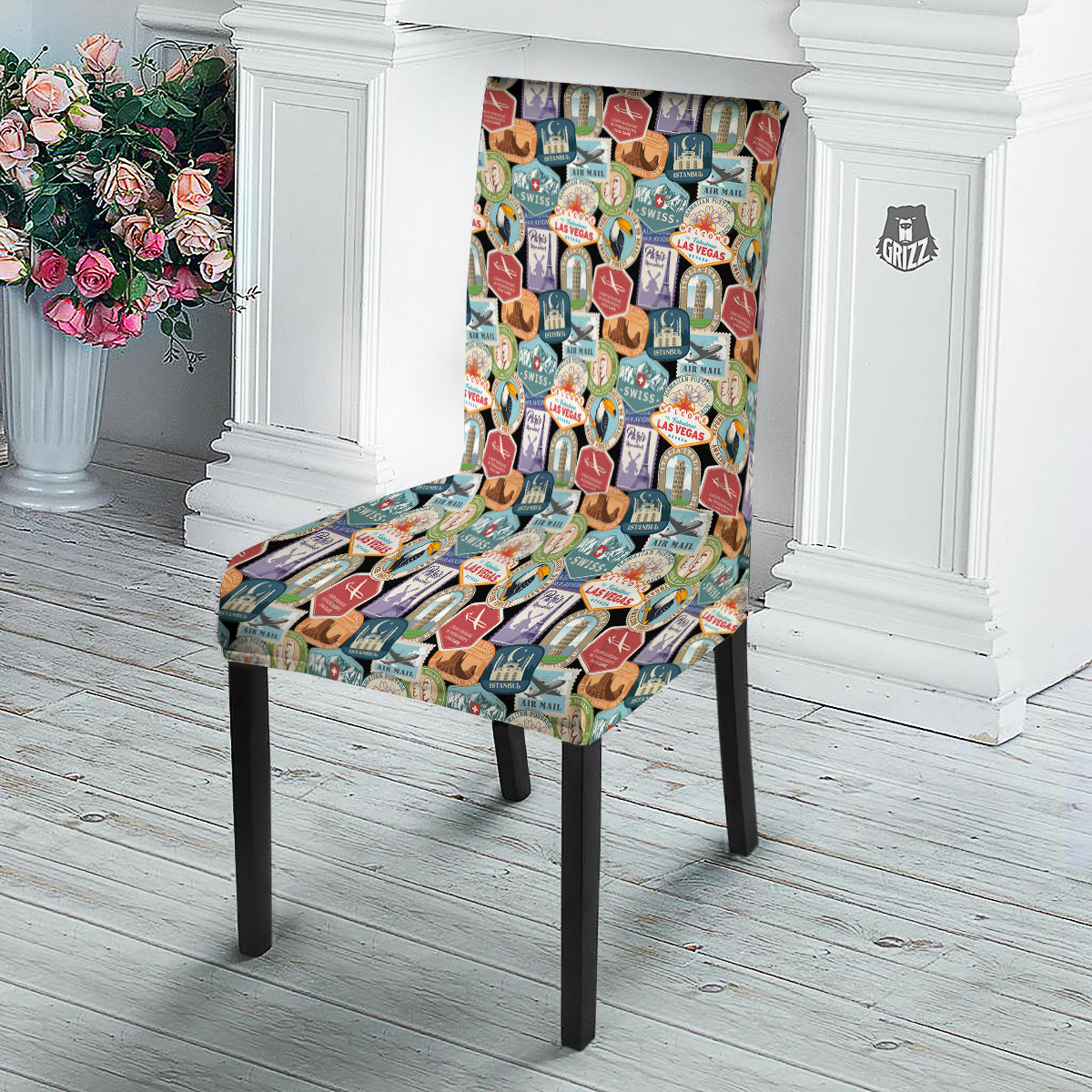 Travel Destinations Print Pattern Dining Chair Slipcover-grizzshop