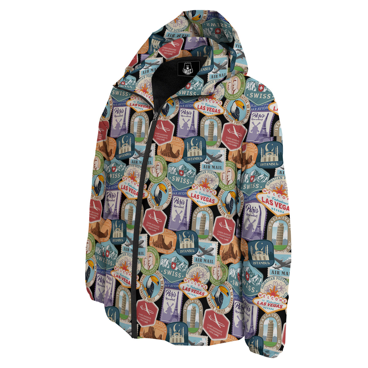 Travel Destinations Print Pattern Down Jacket-grizzshop