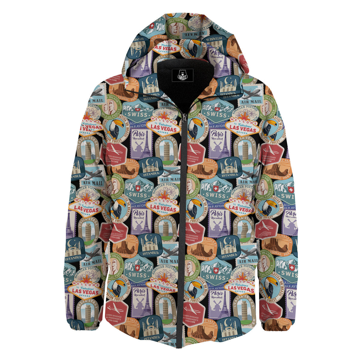 Travel Destinations Print Pattern Down Jacket-grizzshop