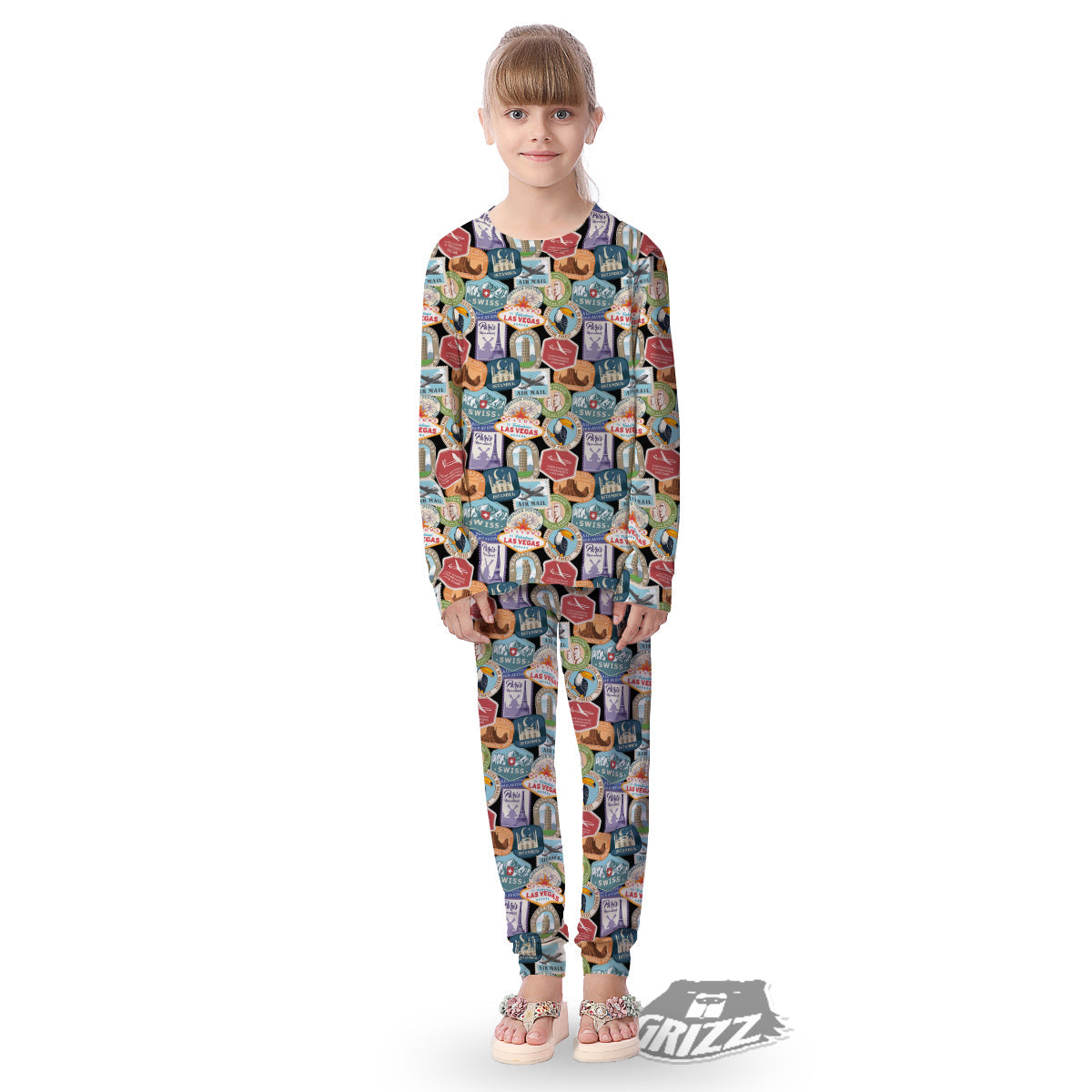 Travel Destinations Print Pattern Kid's Pajamas-grizzshop