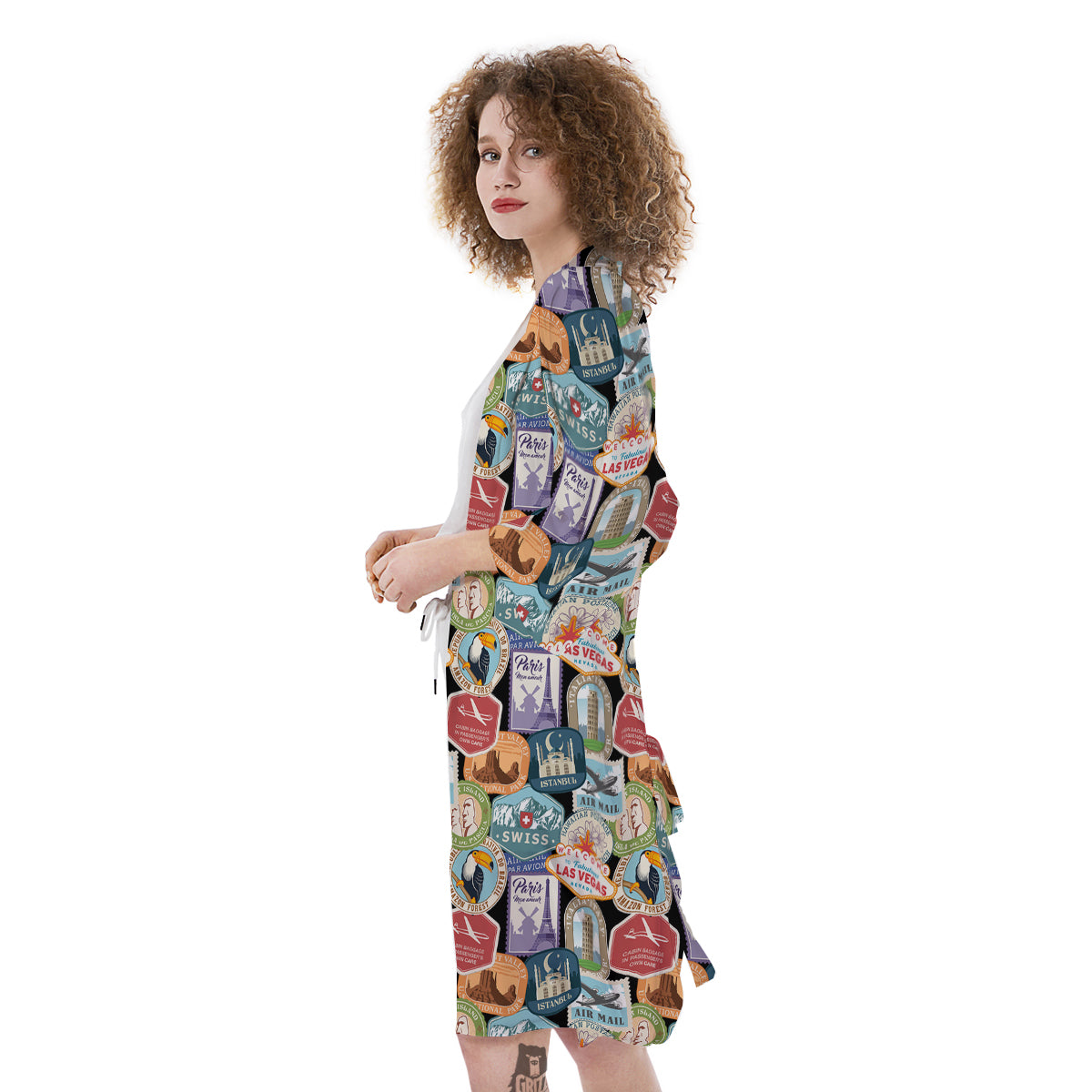 Travel Destinations Print Pattern Kimono-grizzshop