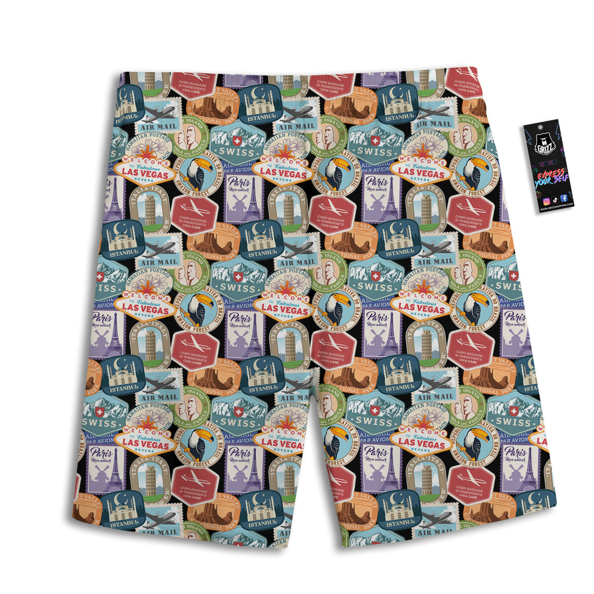 Travel Destinations Print Pattern Men's Athletic Shorts