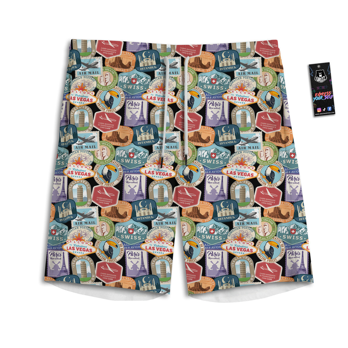 Travel Destinations Print Pattern Men's Athletic Shorts