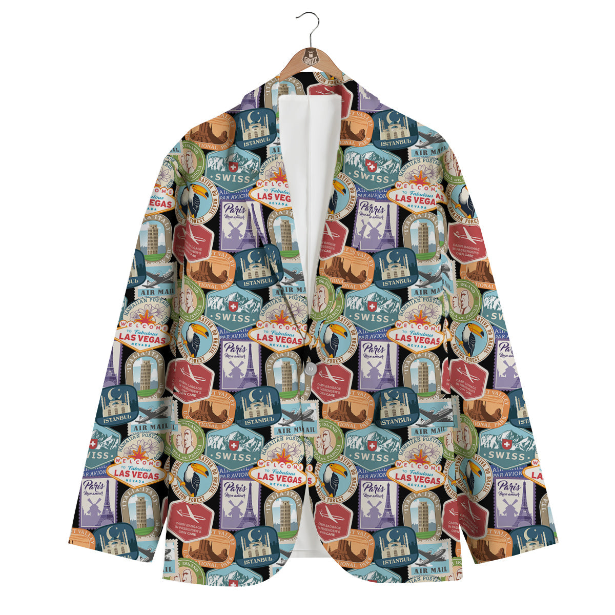 Travel Destinations Print Pattern Men's Blazer-grizzshop