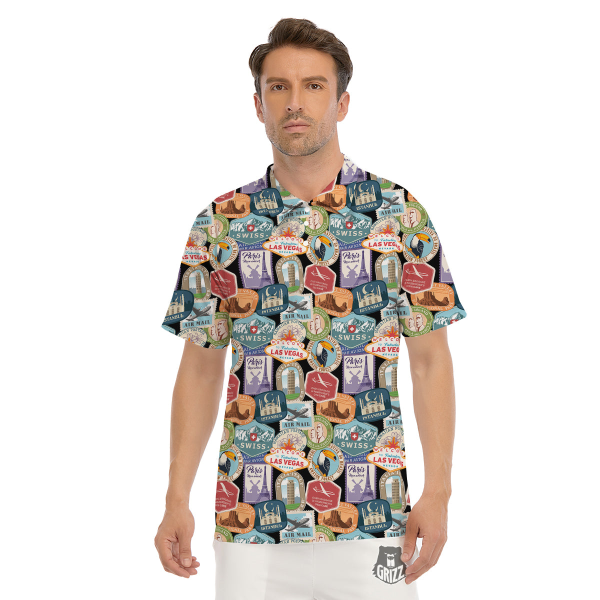 Travel Destinations Print Pattern Men's Golf Shirts-grizzshop