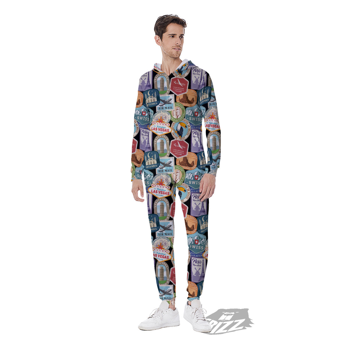 Travel Destinations Print Pattern Men's Jumpsuit-grizzshop