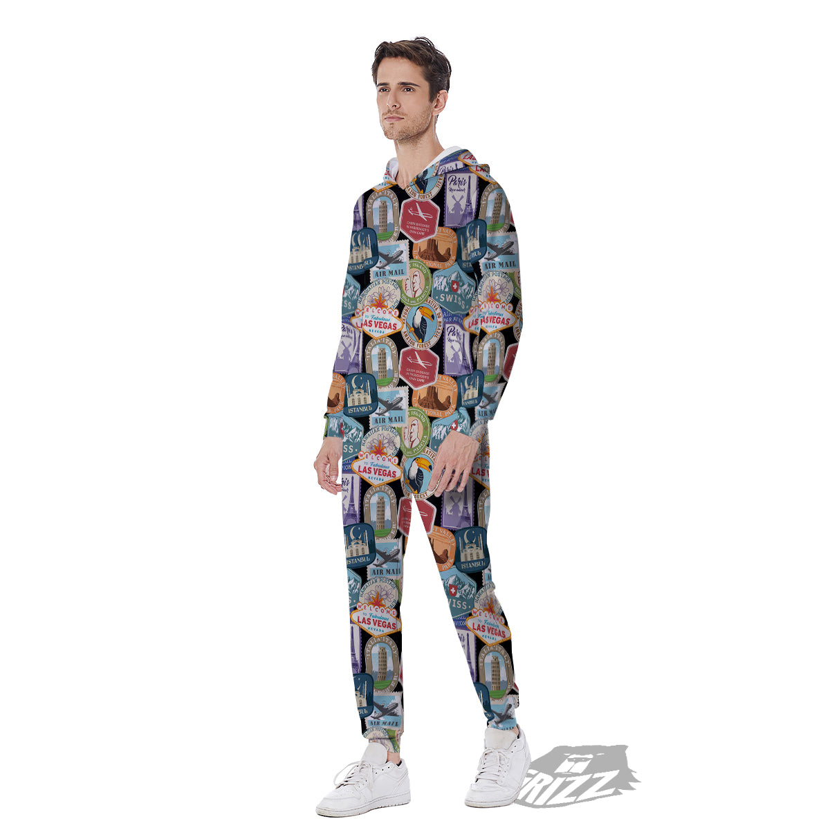 Travel Destinations Print Pattern Men's Jumpsuit-grizzshop
