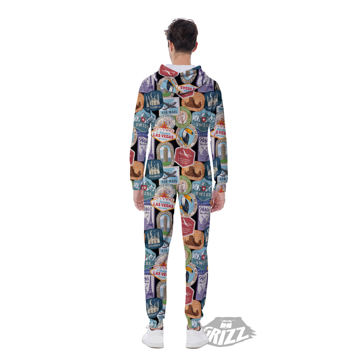 Travel Destinations Print Pattern Men's Jumpsuit-grizzshop