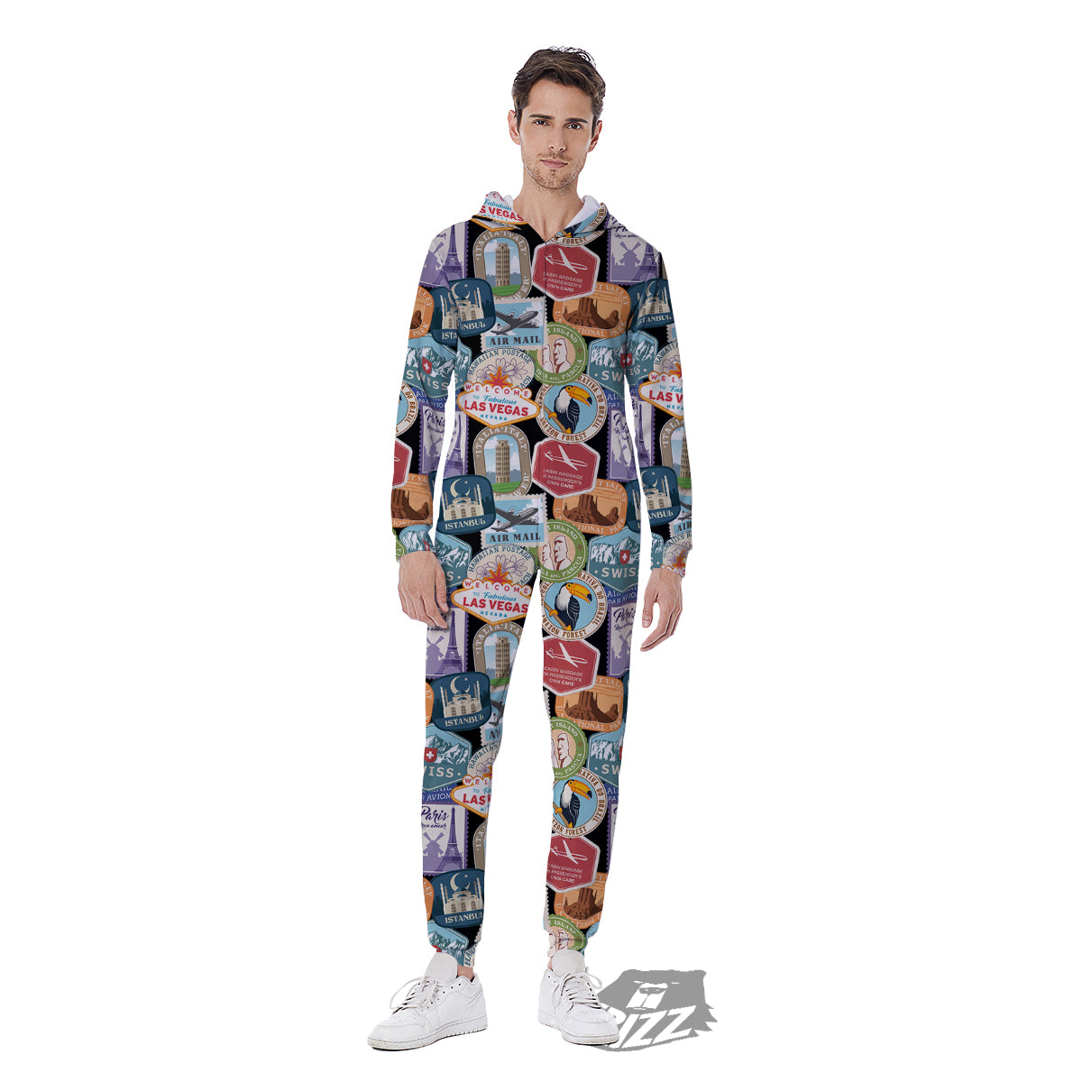 Travel Destinations Print Pattern Men's Jumpsuit-grizzshop