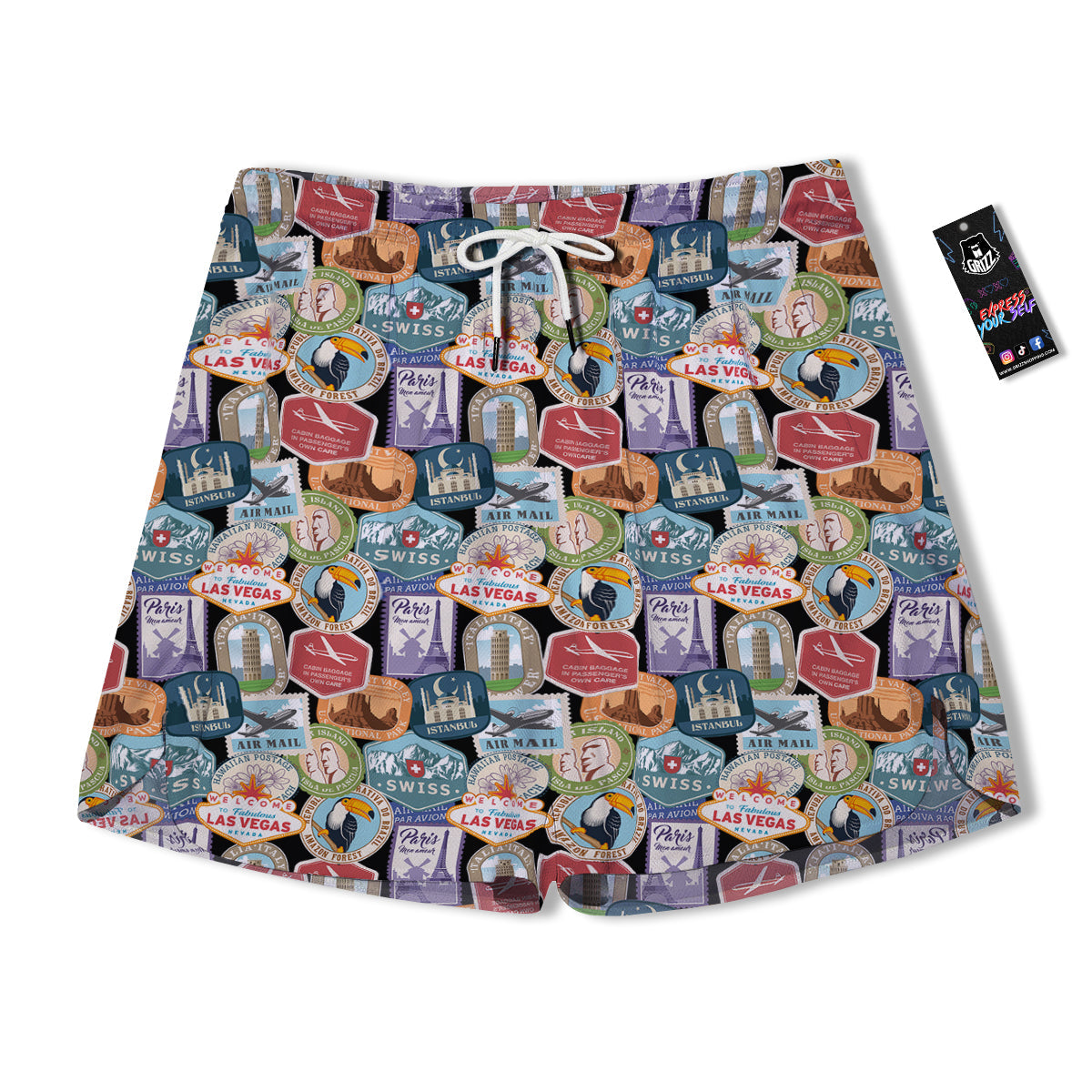 Travel Destinations Print Pattern Men's Running Shorts-grizzshop