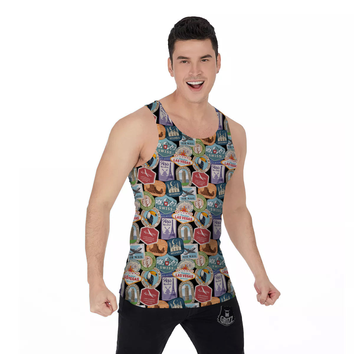 Travel Destinations Print Pattern Men's Tank Top-grizzshop