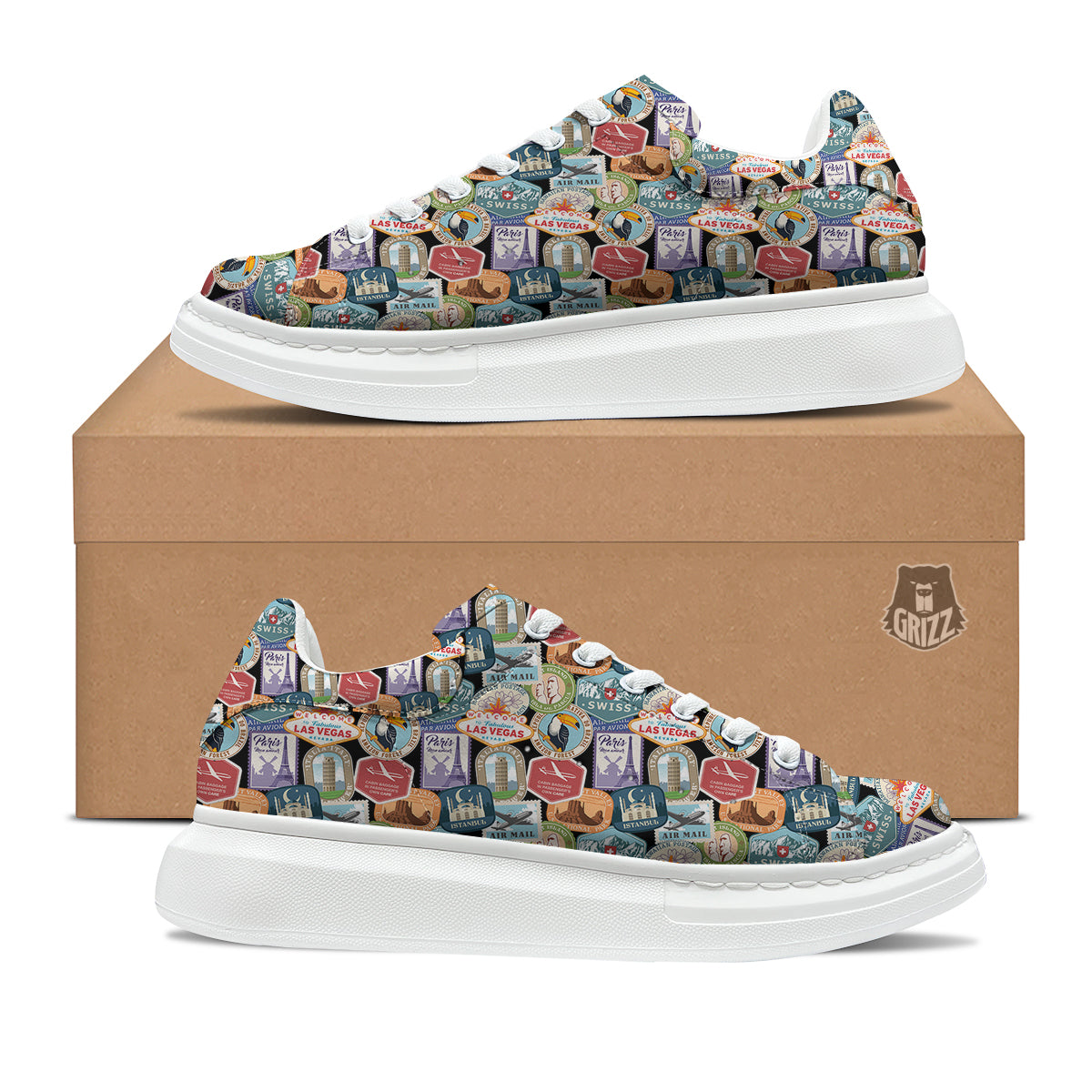 Travel Destinations Print Pattern Platform Shoes-grizzshop