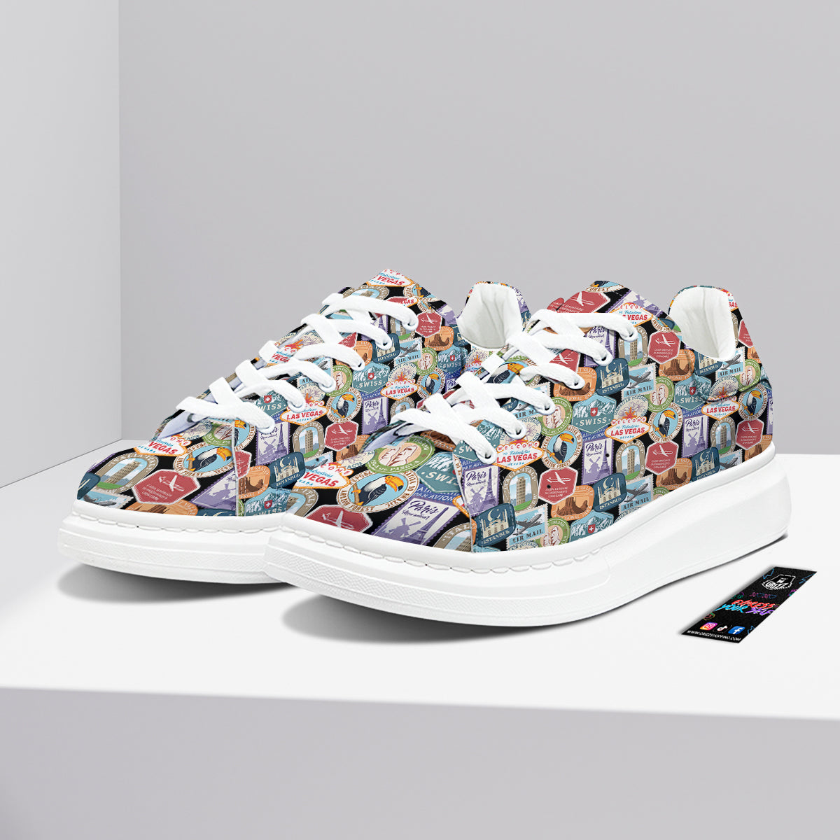 Travel Destinations Print Pattern Platform Shoes-grizzshop