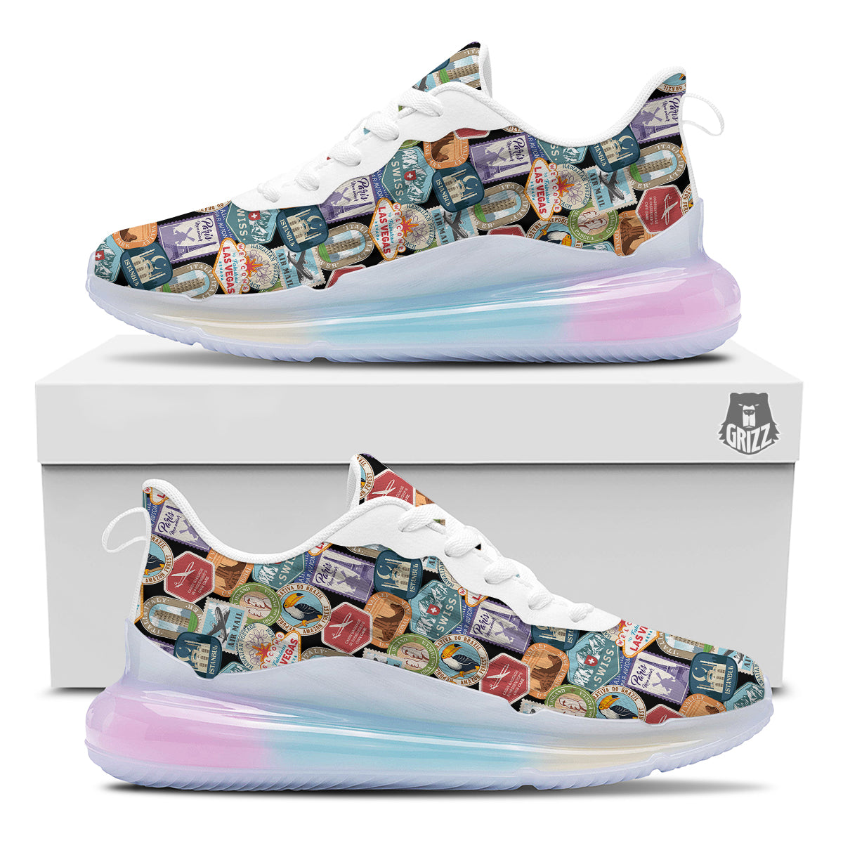 Travel Destinations Print Pattern Running Sneakers-grizzshop