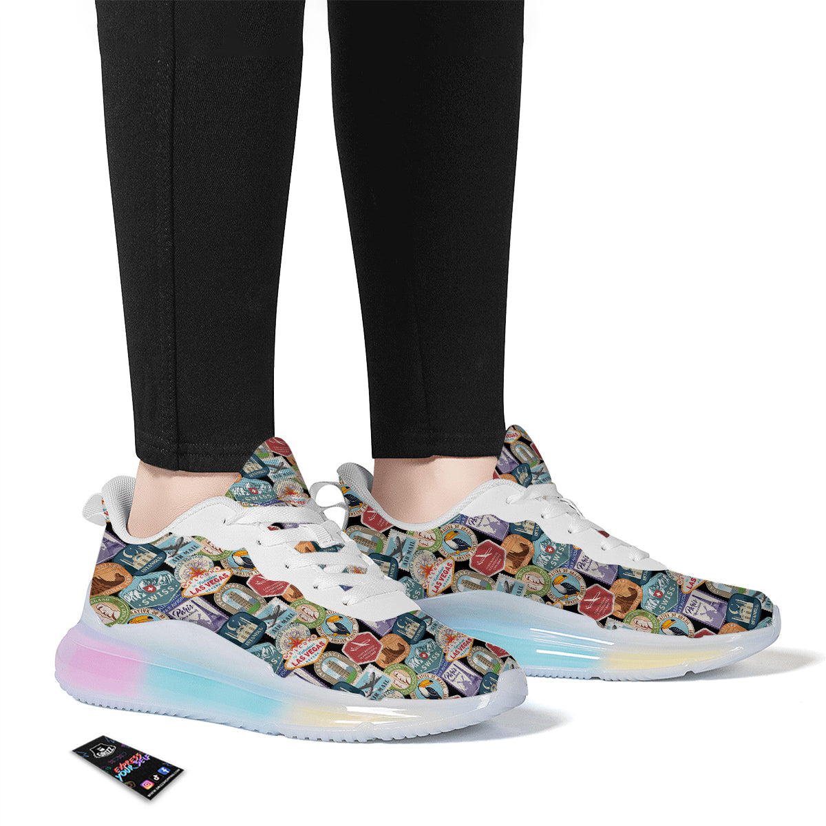 Travel Destinations Print Pattern Running Sneakers-grizzshop