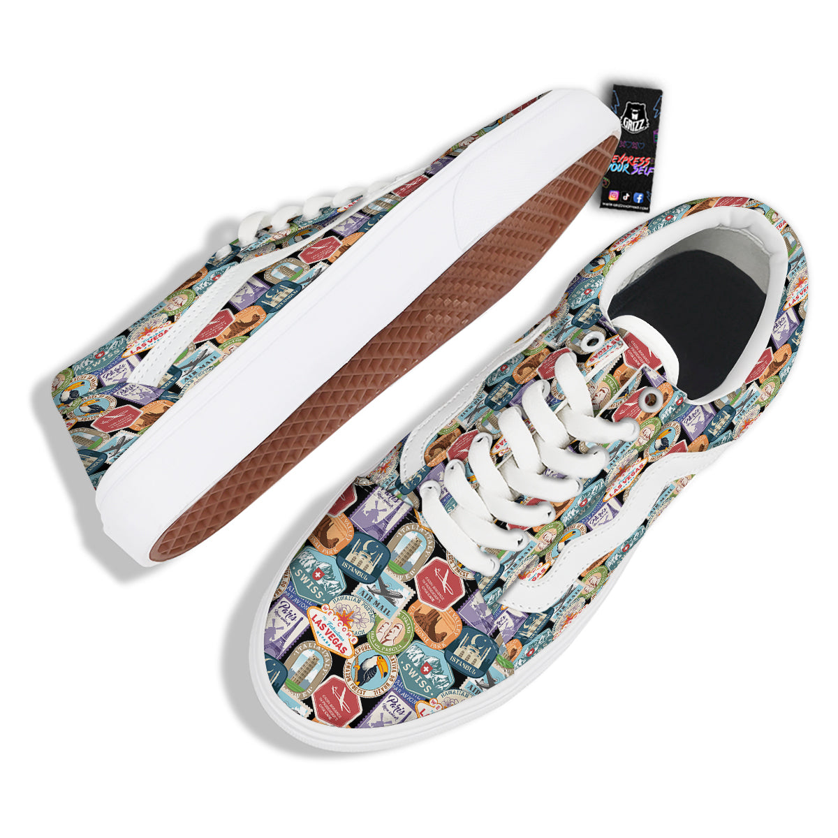 Travel Destinations Print Pattern Skate Shoes-grizzshop