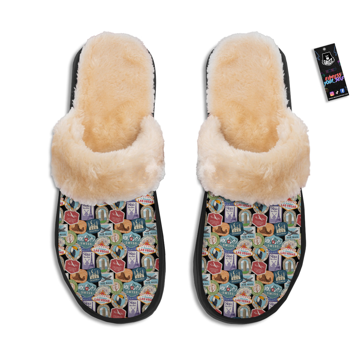 Travel Destinations Print Pattern Slippers-grizzshop