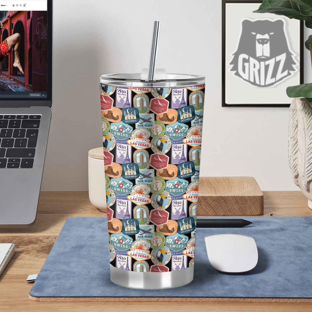 Travel Destinations Print Pattern Tumbler-grizzshop