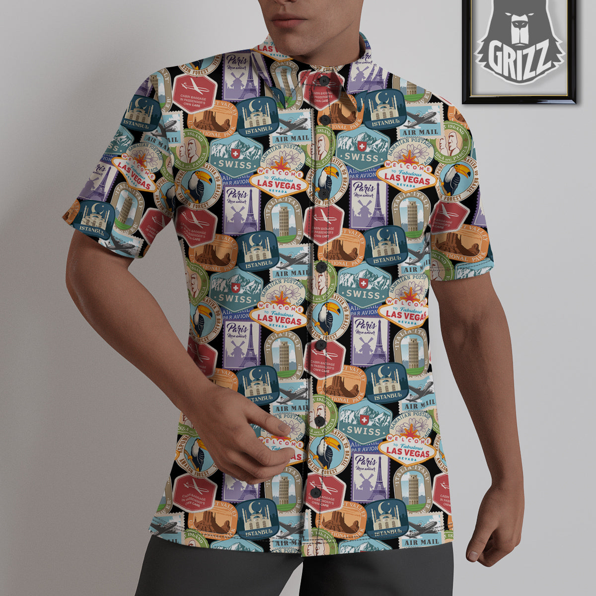 Travel Destinations Print Pattern Untucked Shirts-grizzshop