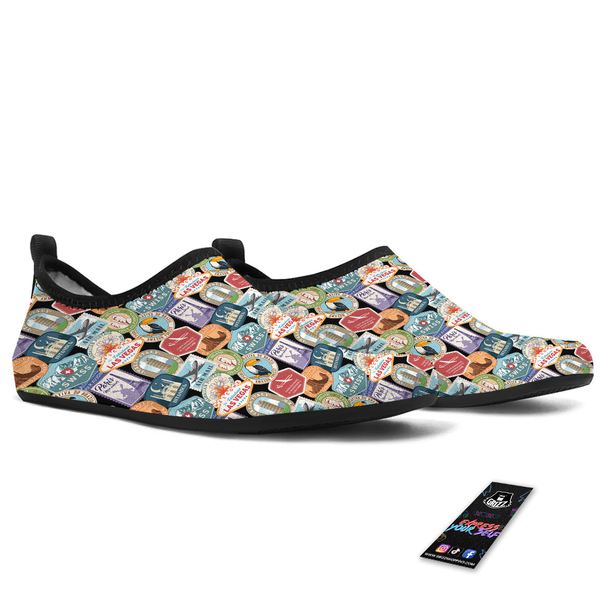 Travel Destinations Print Pattern Water Shoes-grizzshop