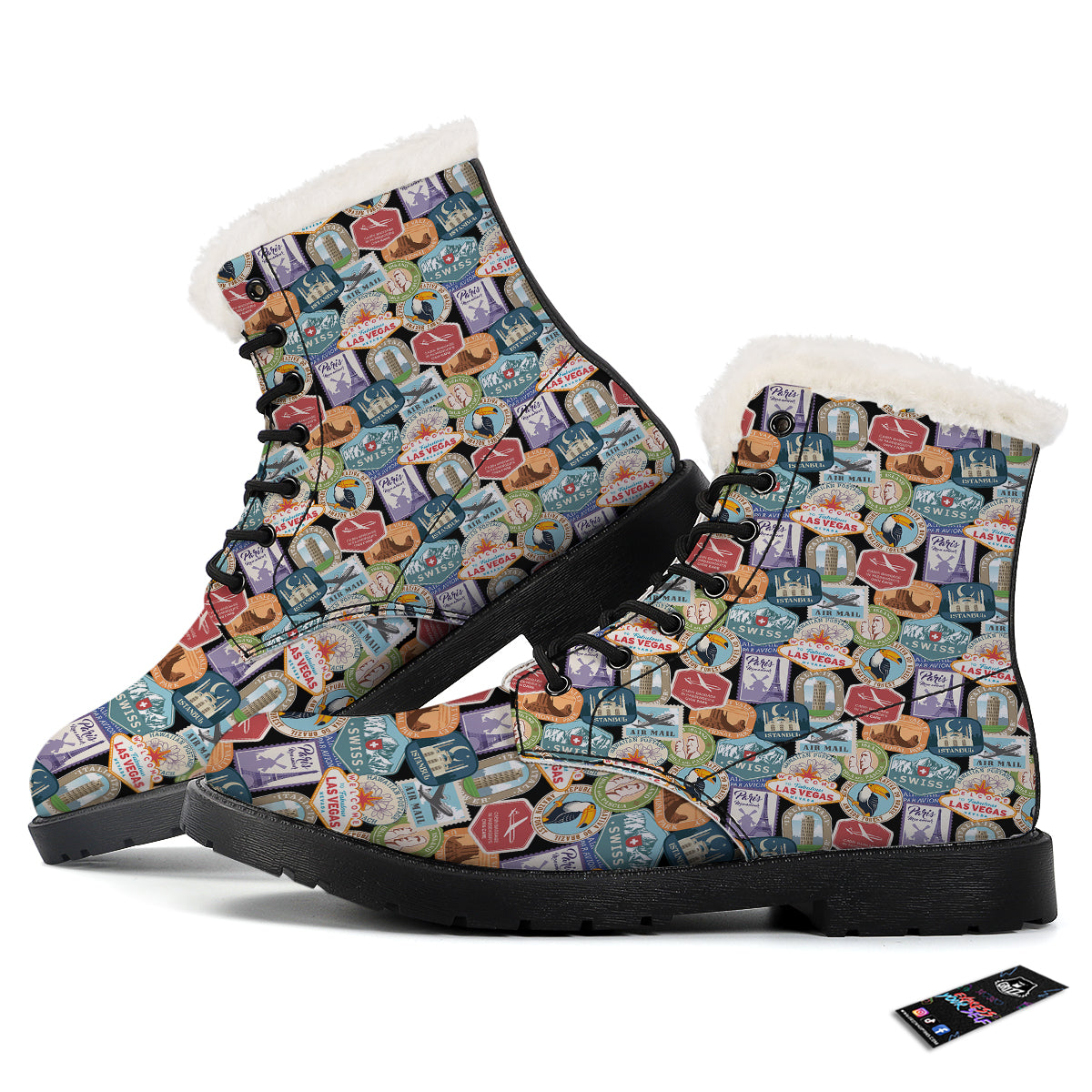 Travel Destinations Print Pattern Winter Boots-grizzshop