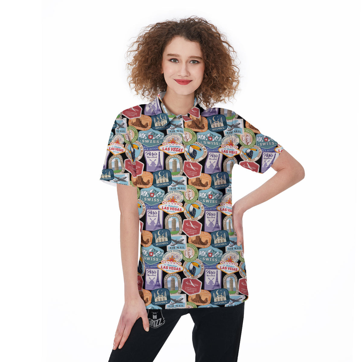 Travel Destinations Print Pattern Women's Golf Shirts-grizzshop