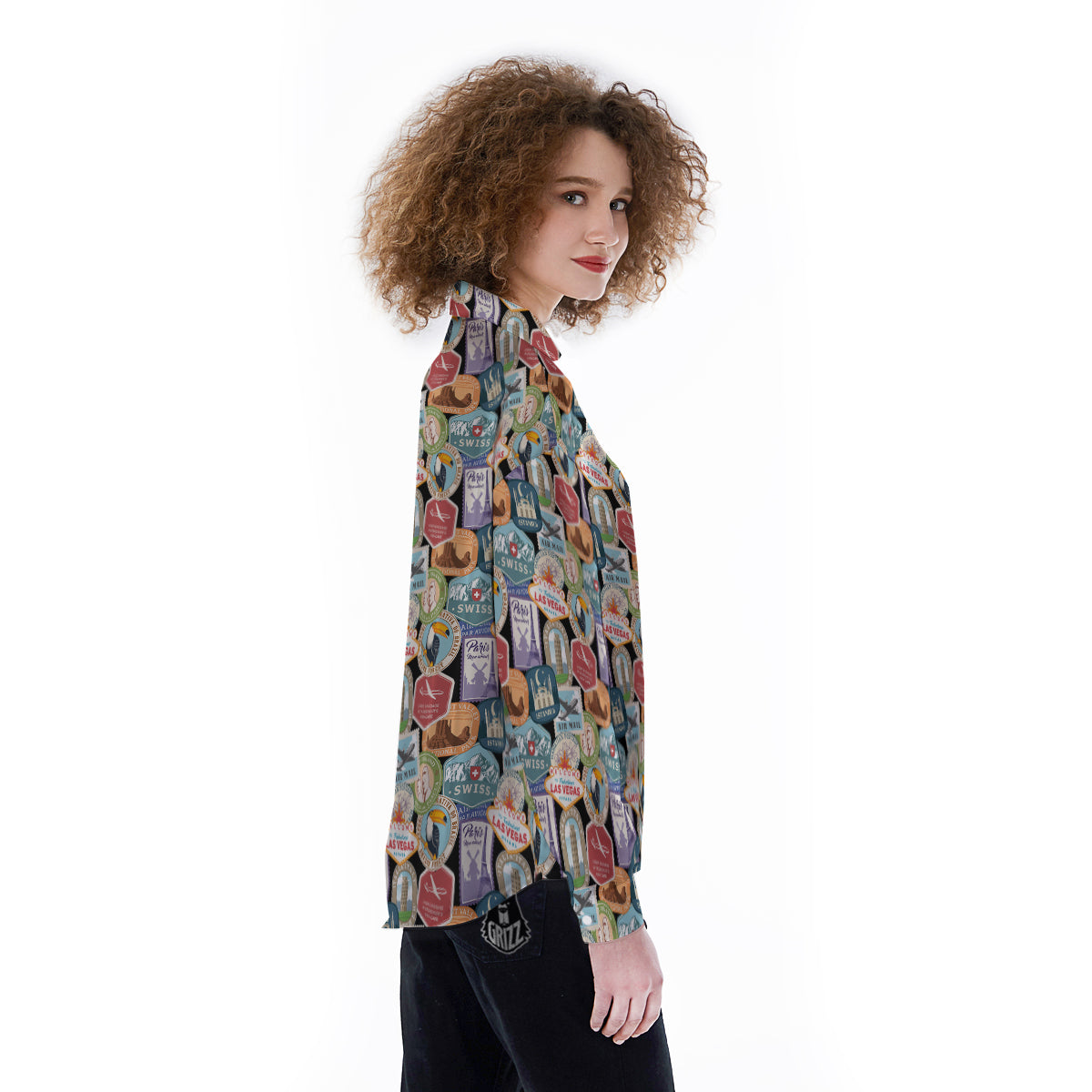 Travel Destinations Print Pattern Women's Long Sleeve Shirts-grizzshop