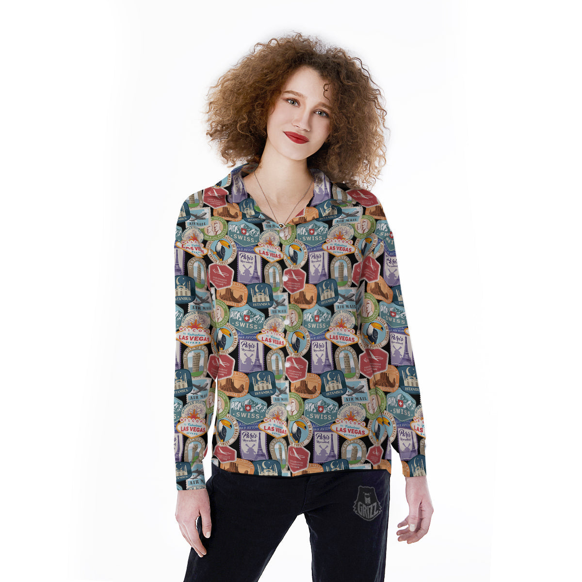 Travel Destinations Print Pattern Women's Long Sleeve Shirts-grizzshop