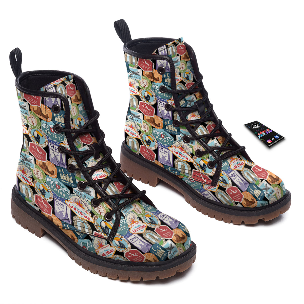 Travel Destinations Print Pattern Work Boots-grizzshop