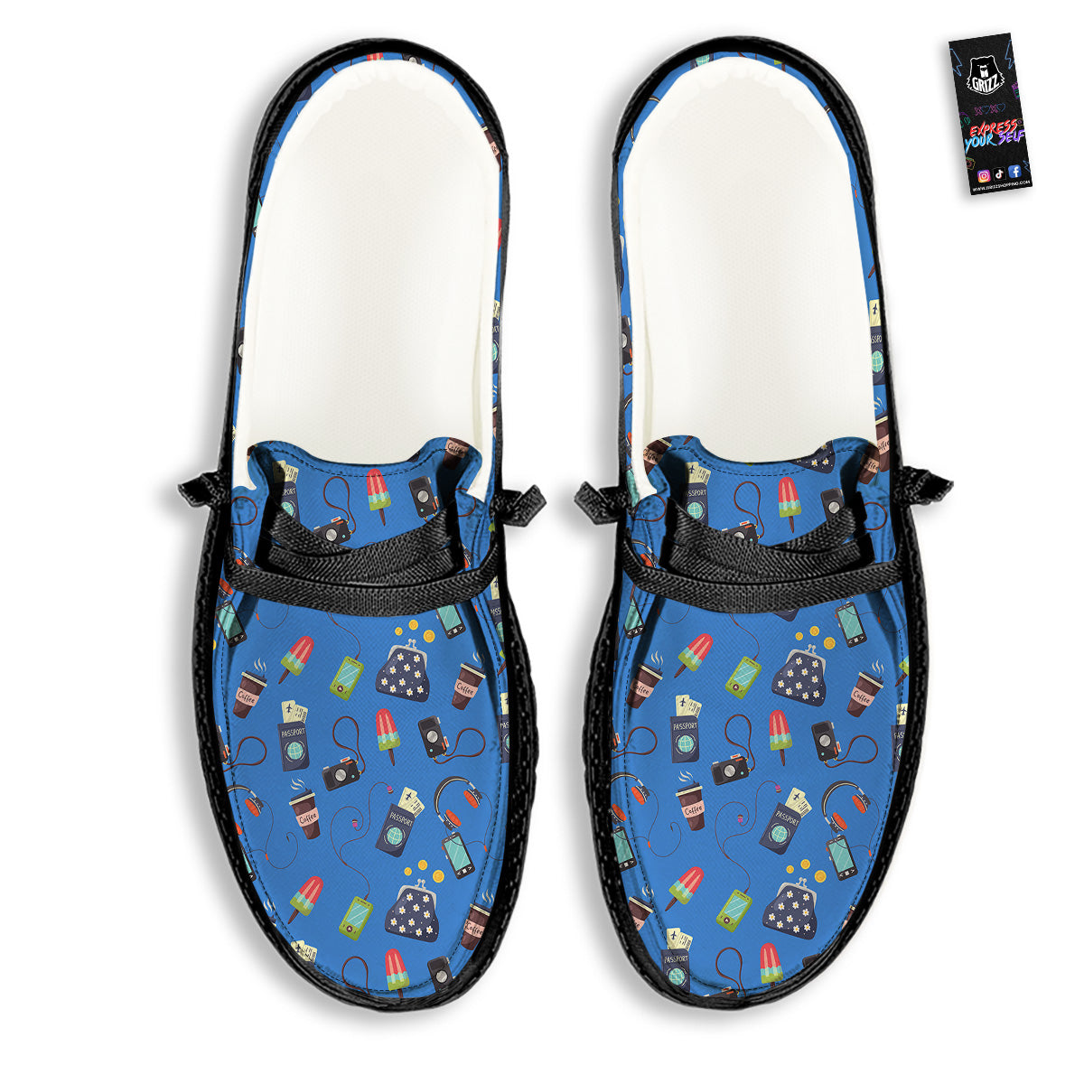 Travel Gear Vacation Print Pattern Black Loafers-grizzshop