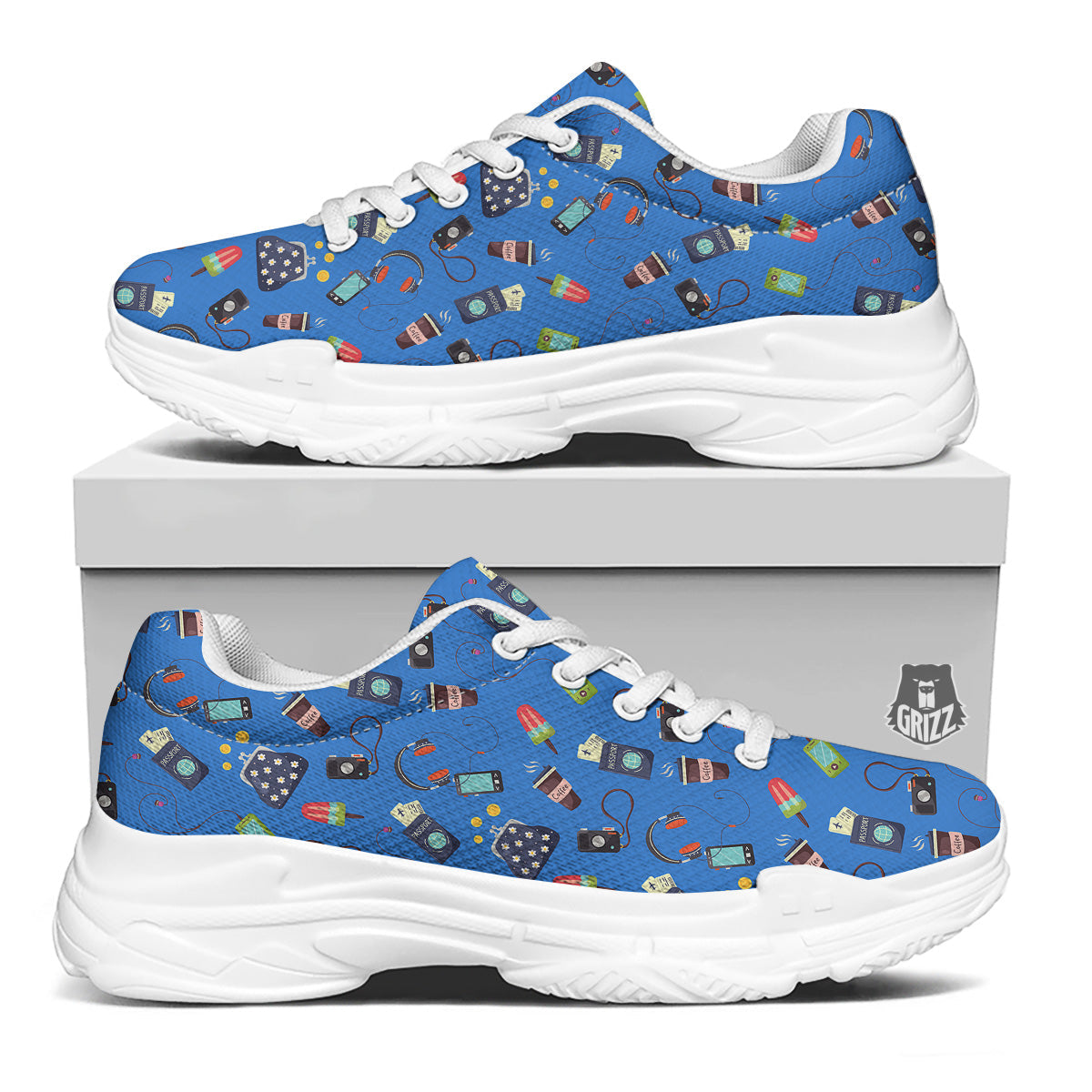 Travel Gear Vacation Print Pattern White Chunky Shoes-grizzshop