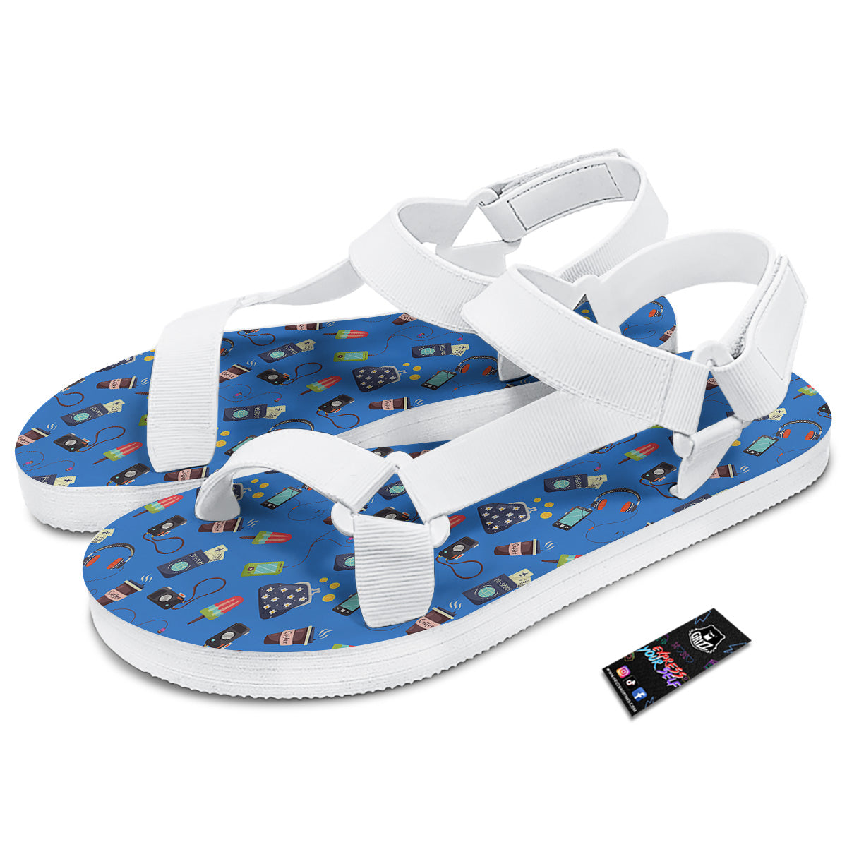 Travel Gear Vacation Print Pattern White Open Toe Sandals-grizzshop