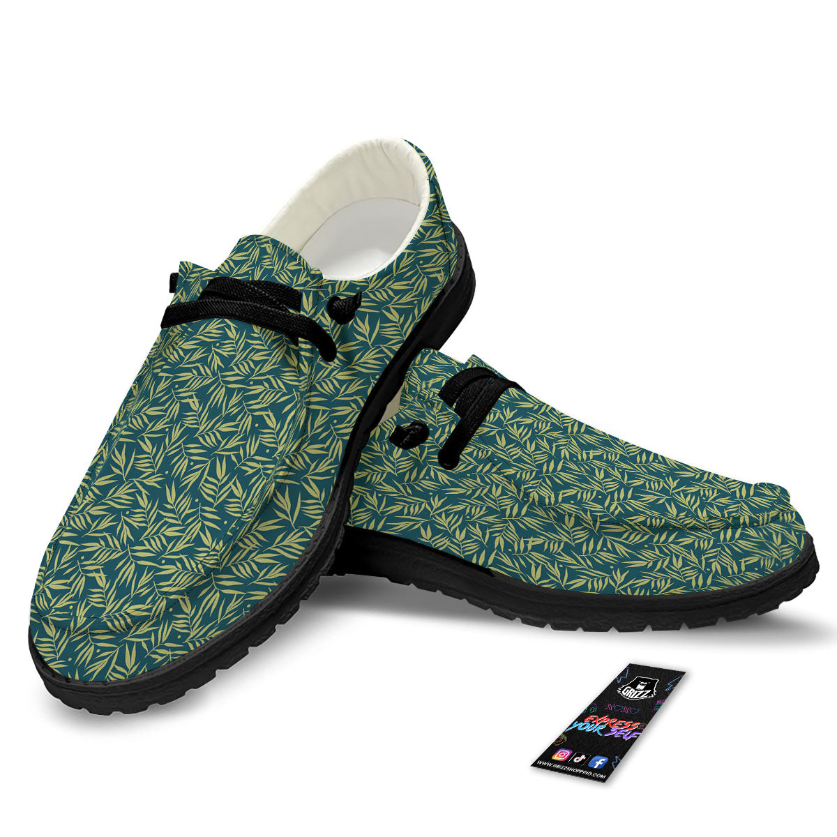 Tree Bamboo Green Print Pattern Black Loafers-grizzshop