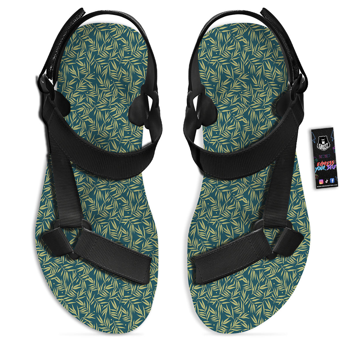 Tree Bamboo Green Print Pattern Black Open Toe Sandals-grizzshop