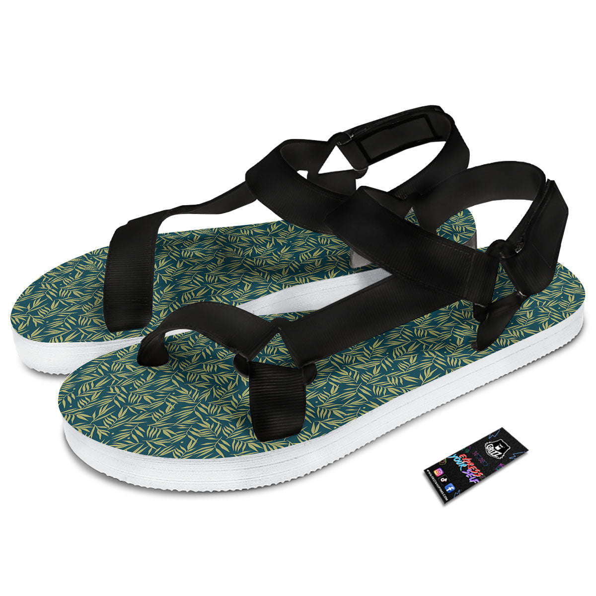 Tree Bamboo Green Print Pattern Black Open Toe Sandals-grizzshop